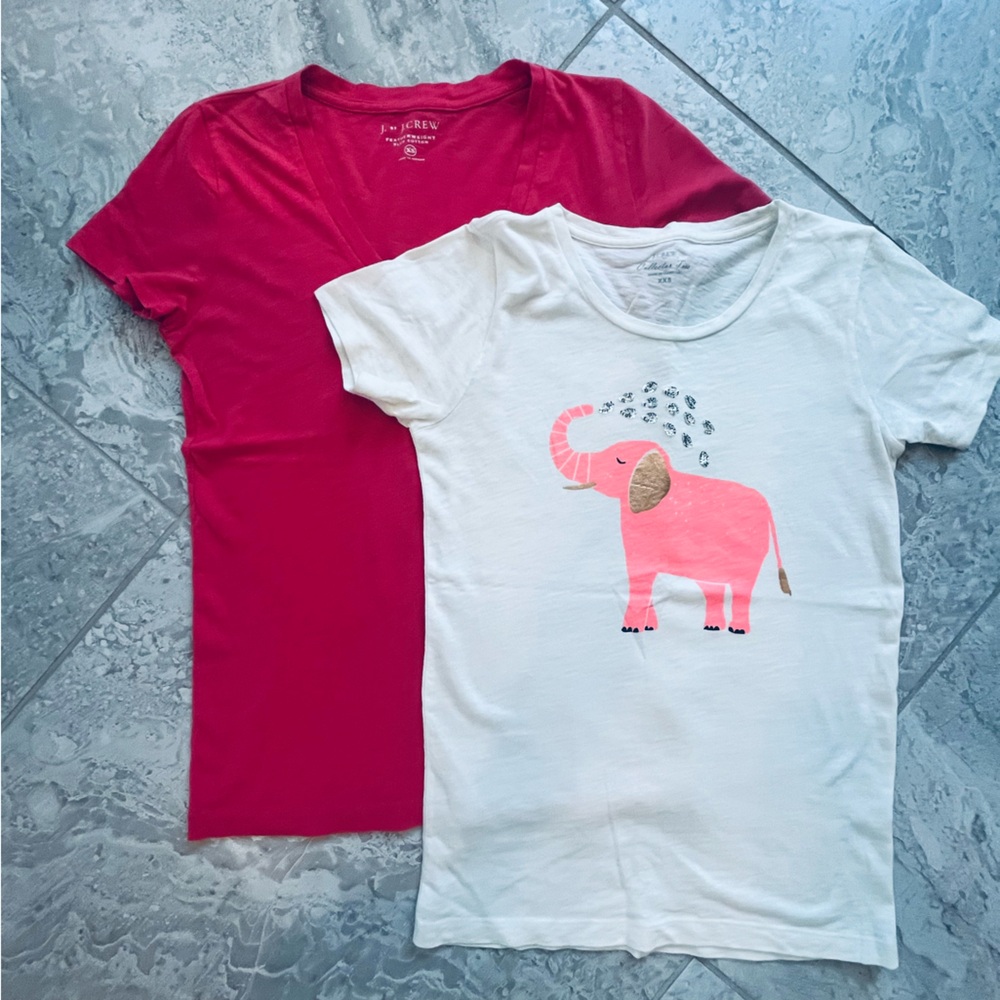 Set of 2 J. Crew Pink and White Short Sleeve Tees, sizes XS & XXS